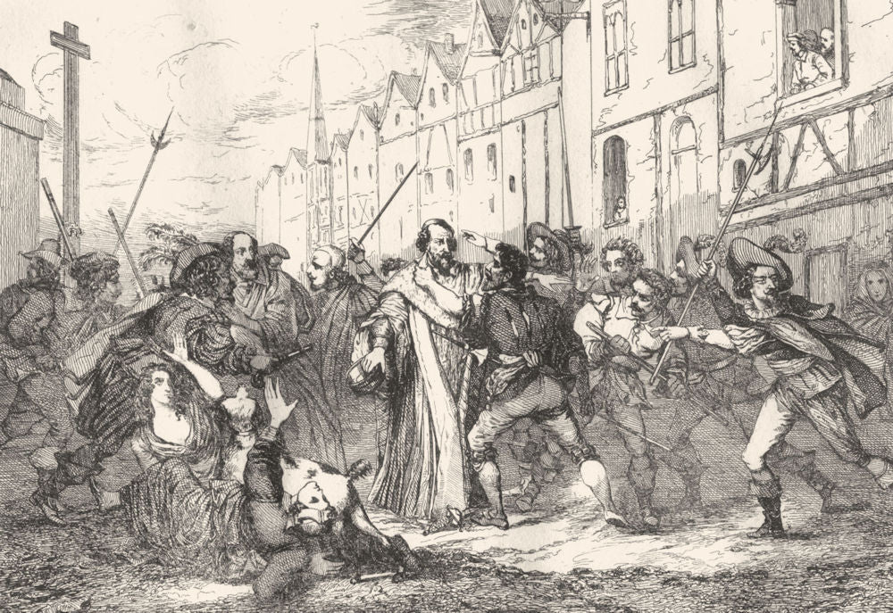 FRANCE. Le courage civil- Mathieu Molé Saisi par des factieux 1835 old print